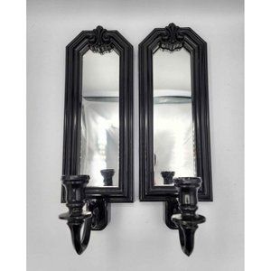 Vintage Set of 2 Home Interiors Mirrored Sconces - Shiny Black!
